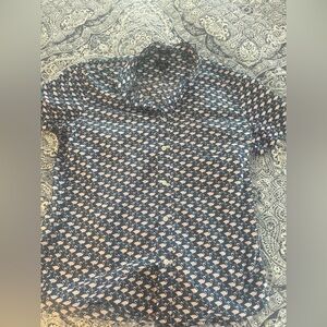 J. Crew Flamingo Print cotton blend Button Down Shirt - Navy and Pink